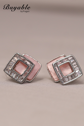 Geometric Dual-Square Crystal Stud Earrings
