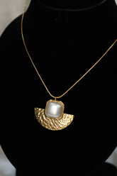 Contemporary Brass Fan Pendant with Moonstone