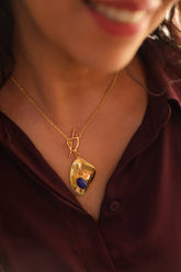 Gold brass blue gemstone paper clip fashion chain neckpiece