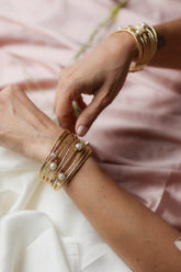 Pearl and moonstone multi bangle adjustable statement cuffs