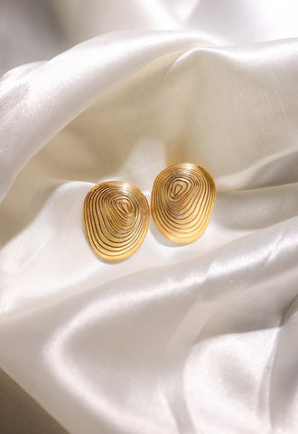 18 Carat Gold Plated Oval Handmade Textured Stud Earring