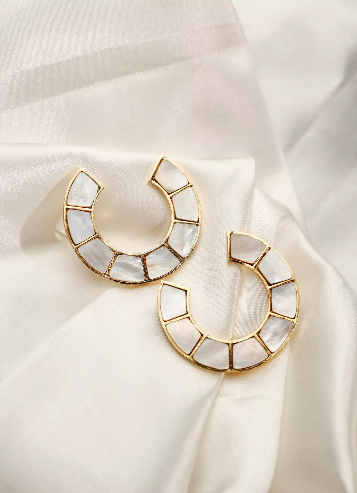 Mother of Pearl half moon geometric hoop earrings