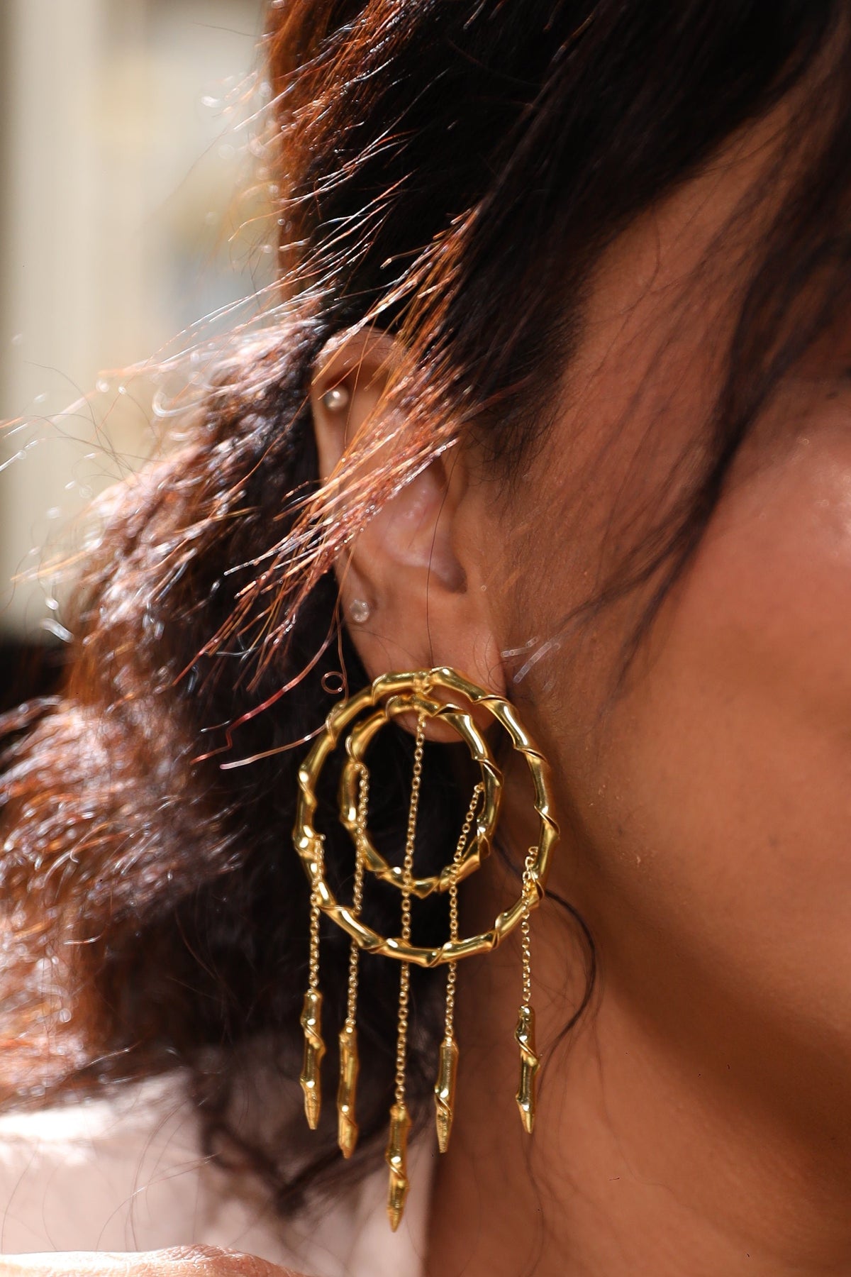 18k gold plated wind chimes spiral dangler earrings