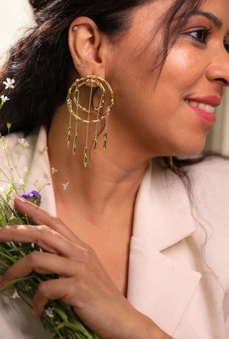 18k gold plated wind chimes spiral dangler earrings