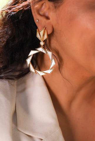 Mother of Pearl luxury glam hoop earrings in gold tone