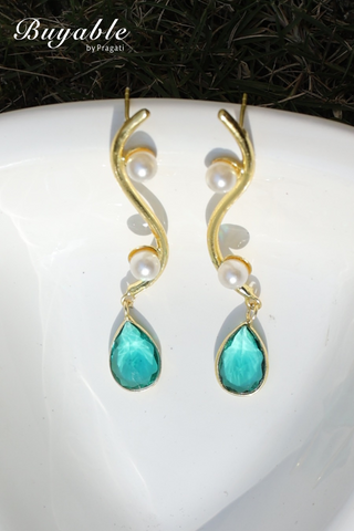 Vine Pearl and Turquoise Drop Earrings