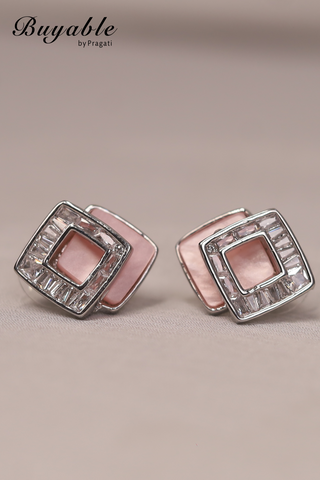 Geometric Dual-Square Crystal Stud Earrings