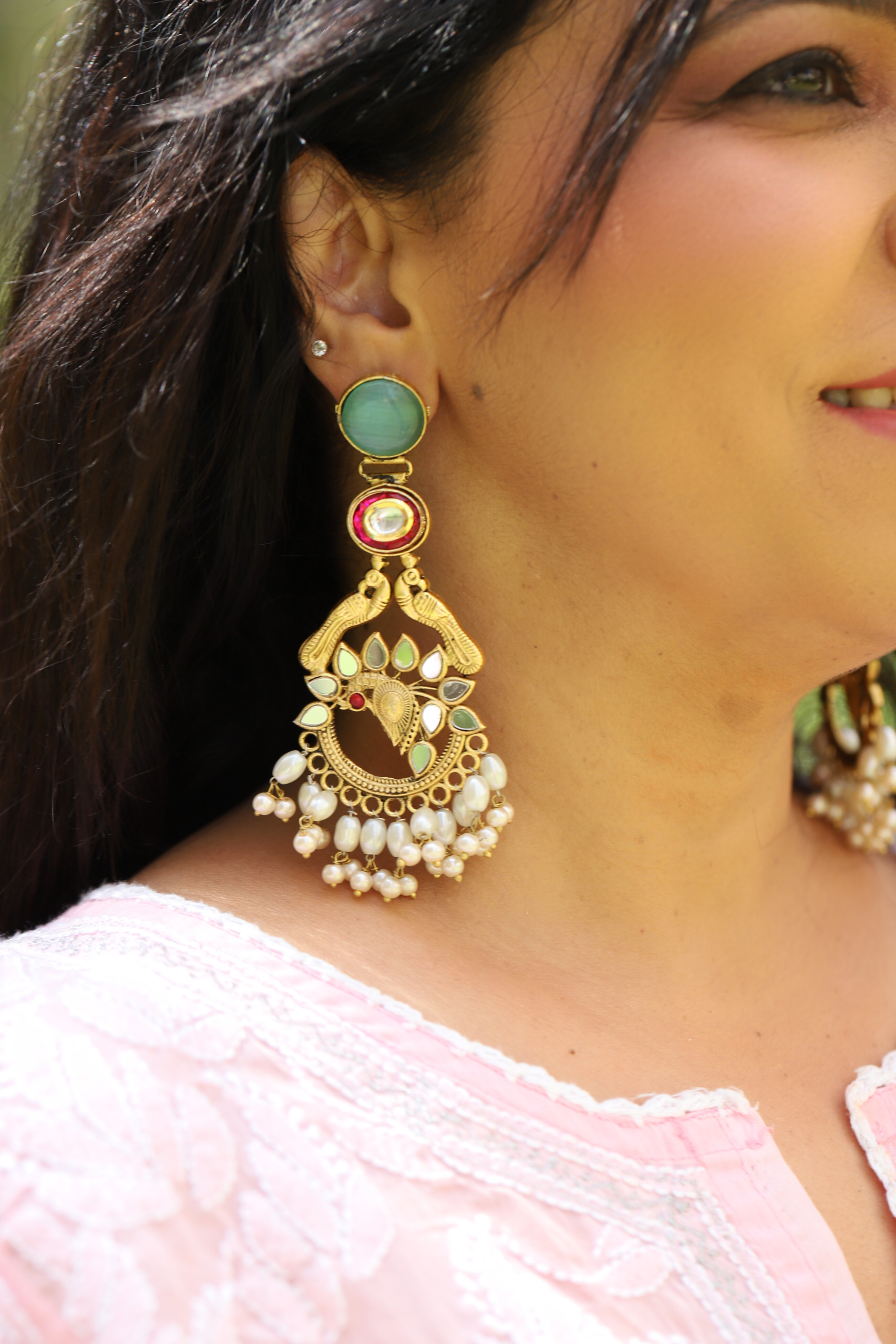 Royal Peacock Kundan Dangle Earrings