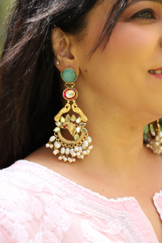 Royal Peacock Kundan Dangle Earrings