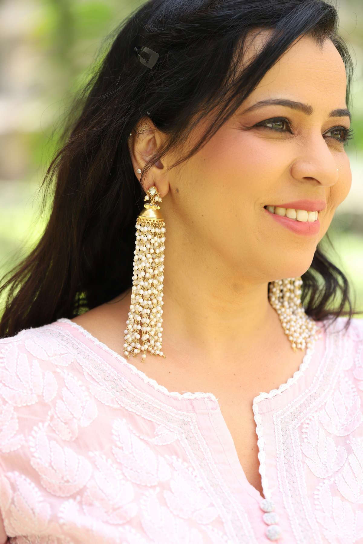 18 k gold Pearl Tassel Jhumkas