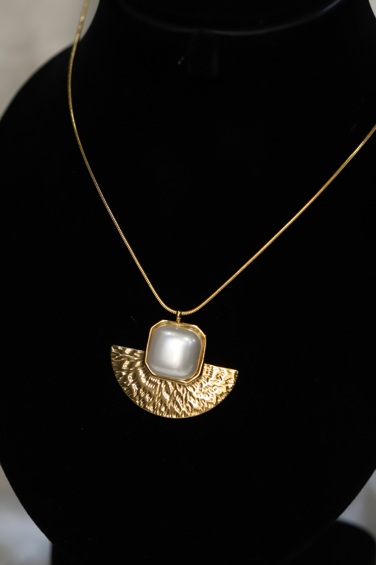 Contemporary  Brass Fan Pendant with Moonstone