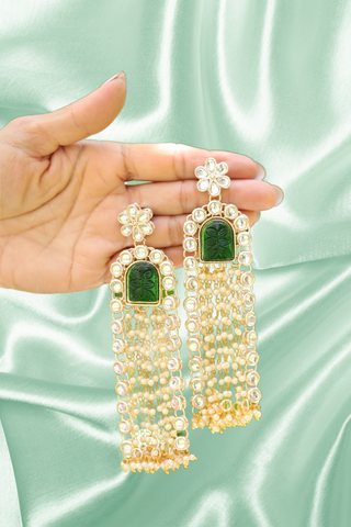 Royal Green Stone Kundan Chandbali Earrings