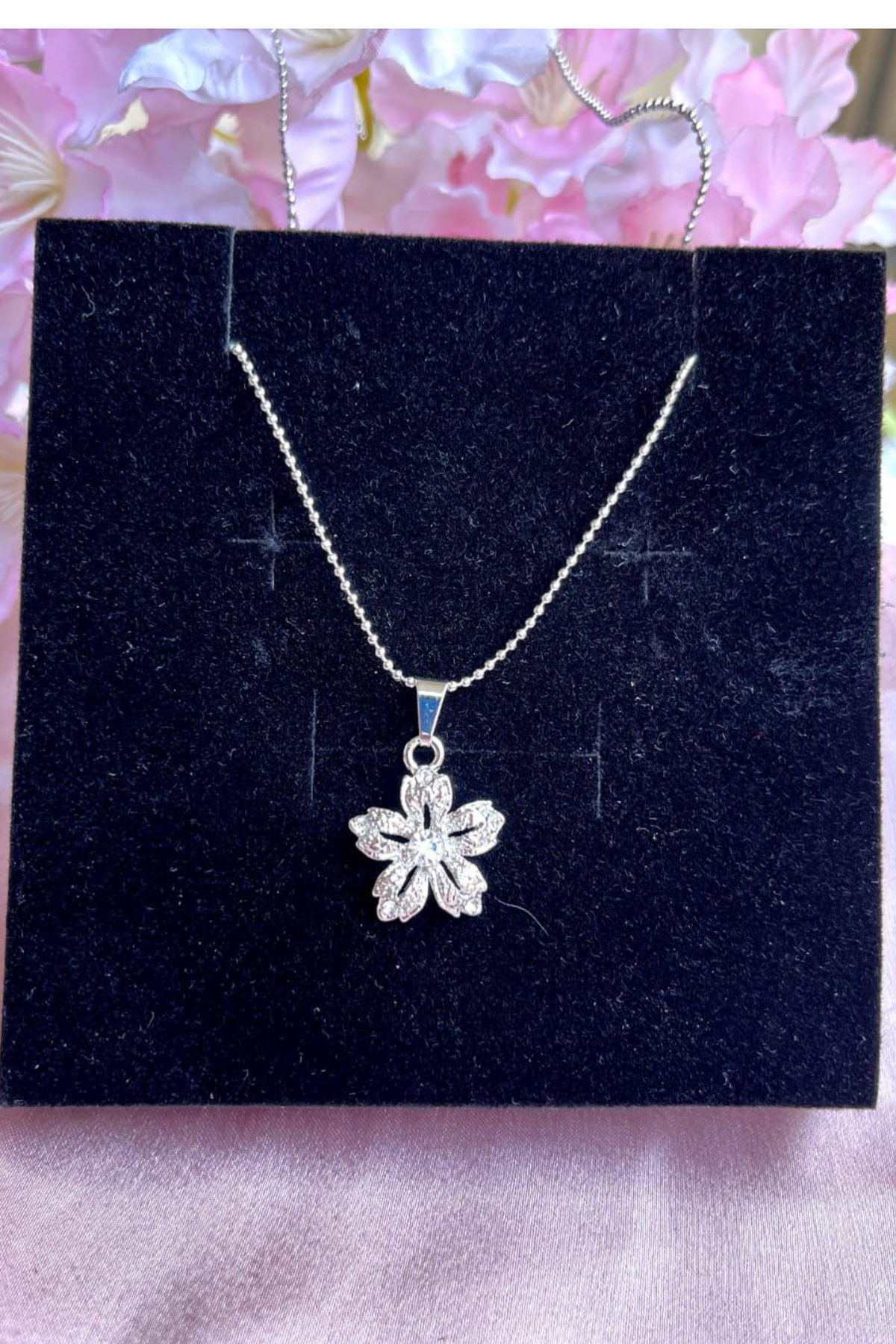 Silver Zircon radiant bloom necklace