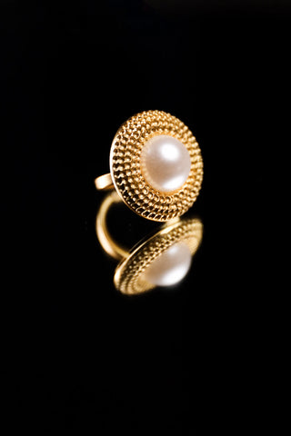 Pearl stud traditional handmade adjustable ring