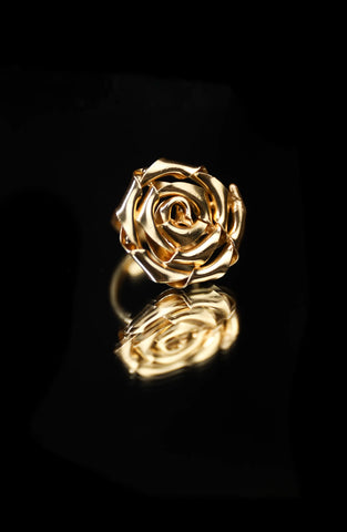 Gold tone rose floral luxury valentine ring