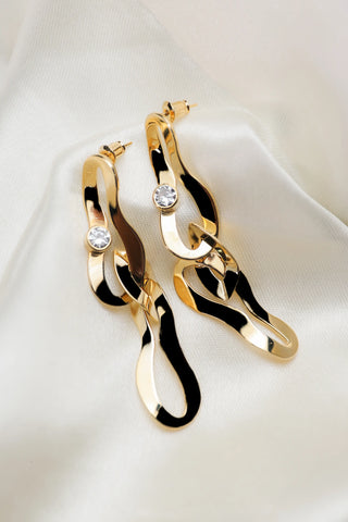 8k gold plated brass trendy zircon stud dangler earrings