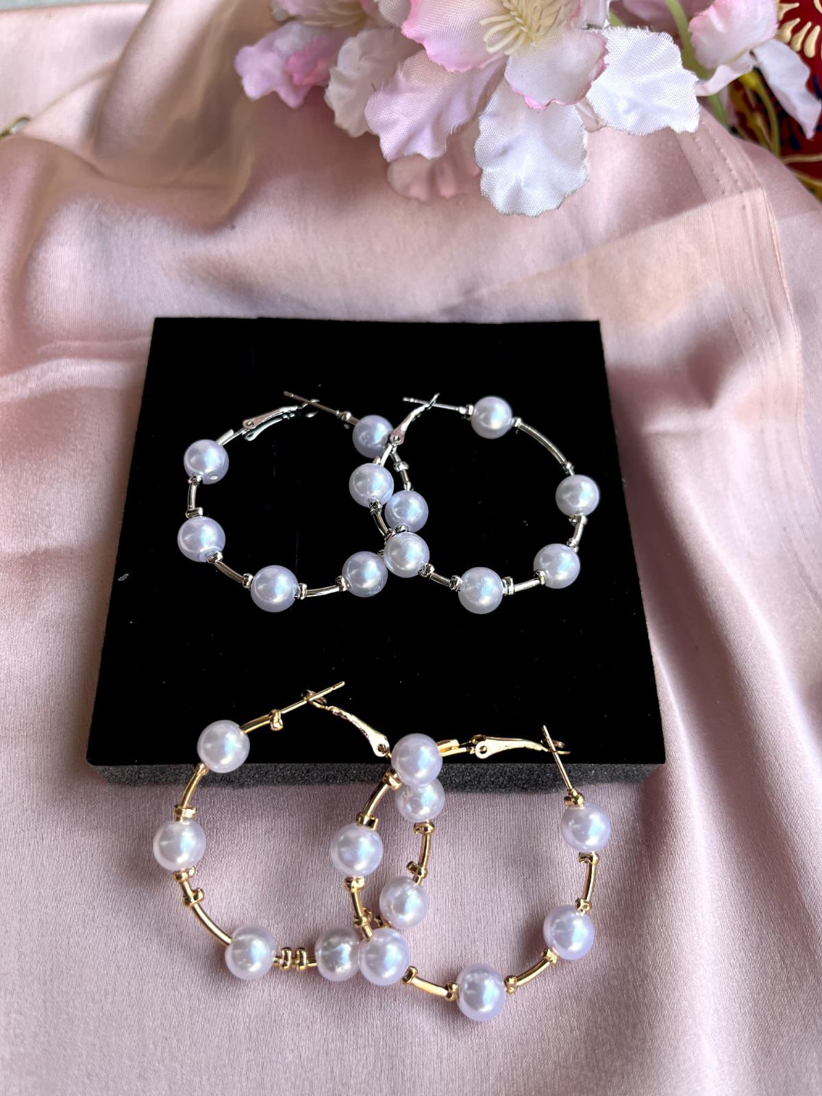 Gold/Silver Pearl Halo Hoops